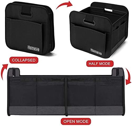 Homeve Car Trunk Organizer, Car Storage, Reinforced Handles, Collapsible Multi-Compartment Car Organizers, Foldable and Waterproof, 600D Oxford Polyester, Suitable for Any Car, SUV, Mini-Van, Black
