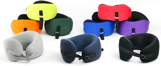 C CUSHION LAB Travel Pillow, Award-Winning Patented Ergonomic Design for Chin & Neck Support Memory Foam Neck Pillow, Compact Airplane Pillow for Traveling, Flight, Car (Dynamic Orange, Medium)