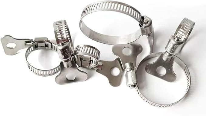 10-Piece Set of 304 Stainless Steel Hose Clamps, Adjustable Spiral Hose Clamps, Key type hose clamps for Plumbing, Automotive, Mechanical and More Applications.(Size:16-25mm【5/8"-1"】)