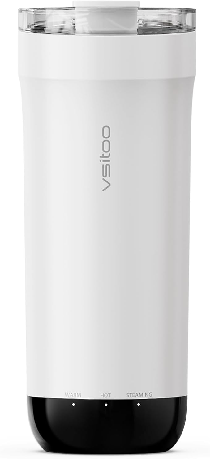 VSITOO S5 heated travel mug,16oz, Auto-Sensing AI Heats Drinks To 120-150°F Hands-Free. Temperature Control for All Cars, Perfect for Home/Office/Travel/Outdoor, Ideal Gift for Coffee Lovers - White