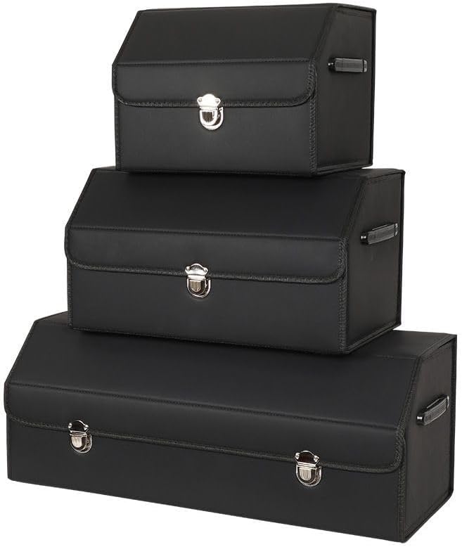 Leather Storage Box Car Trunk Organizer for Trunk SUV Sedan, Leather Foldable Storage Box with Lid (Black 29.5" L*12.2" W*11.8" H)