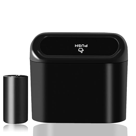 Car Trash Can Bin with Lid - Universal Vehicle Mini Leakproof Garbage Can Bin with 20pcs Trash Bags Can Organizer Storage for Front Back Seat Accessories for Auto Office Bedroom Home(Black)