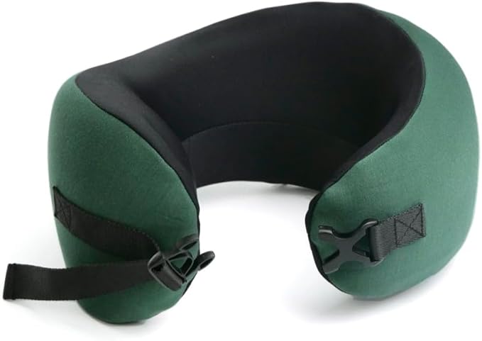 C CUSHION LAB Travel Pillow, Award-Winning Patented Ergonomic Design for Chin & Neck Support Memory Foam Neck Pillow, Compact Airplane Pillow for Traveling, Flight, Car (Hunter Green, Medium)