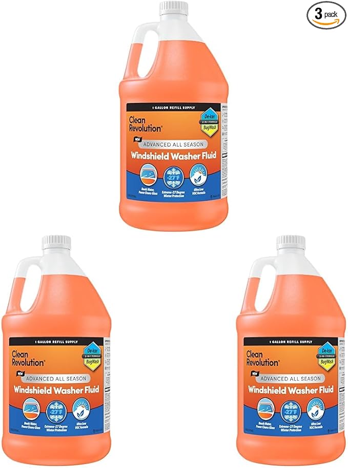 Clean Revolution Advanced All Season Windshield Washer Fluid Ultra Low VOC Formula - Extreme -27°F Winter Protection - Made in USA (Pack of 3)