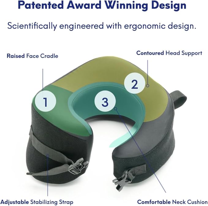 C CUSHION LAB Extra Support Travel Pillow, Award-Winning Patented Ergonomic Design for Chin & Neck Support Memory Foam Neck Pillow, Compact Airplane Pillow for Traveling, Flight, Car (Black, Large)