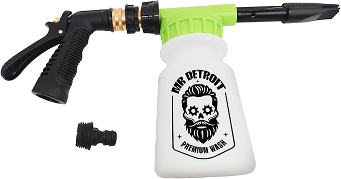 Mr. Detroit - 4pc Car Wash Kit with Foam Blaster, 16oz Car Wash Soap, Chenille Car Wash Glove, Drying Towel, Scratch-Free Foam Cannon Streak-Free Exterior Cleaning for Auto Detailing & Home Use