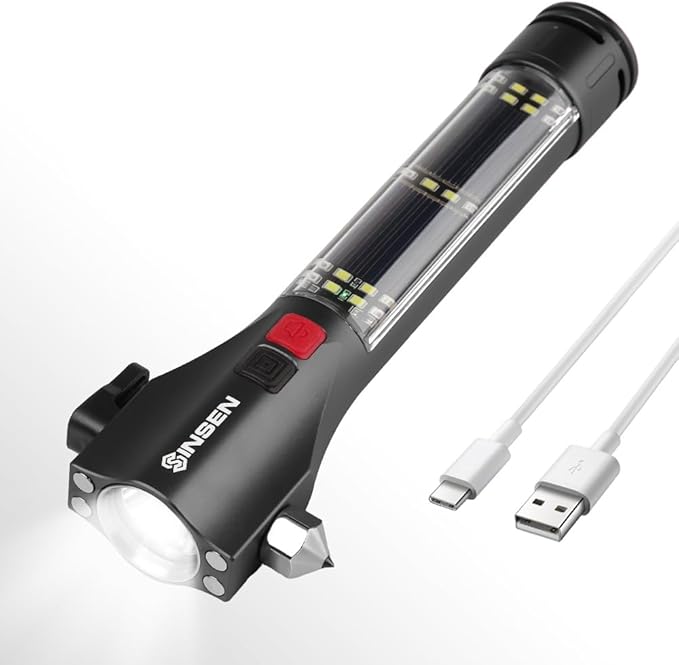 SINSEN Window Breaker Seatbelt Cutter for Car, Emergency Escape Tool with Compass, Multi Tactical Safety Hammer Rescue Kit