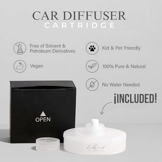 Smart Car Diffuser with 20ML Scent Oil Included - Car Air Freshener - Aromatherapy Diffuser - Portable, Compact, Cordless and Quiet Device - Deluxe Car Diffuser Luxscent Collection