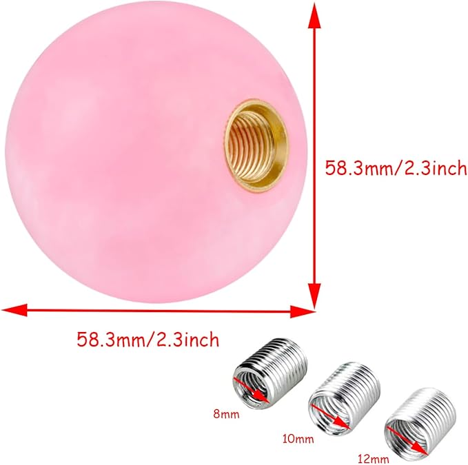 Lunsom Ball Shape Gear Knob Round Shift Head Car Transmission Stick Handle Fit Automatic Manual Vehicle (M8x1.25, Pink-1)