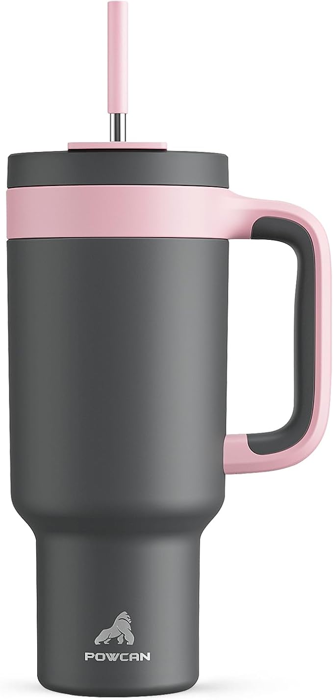 POWCAN 40 oz Tumbler with Handle, 2-in-1 Straw and Sip Lid, Leakproof, Dishwasher Safe, Insulated Stainless Steel Travel Coffee Mug, Keeps Cold for 34 Hours, Fits in Car Cup Holder (Rebellion)