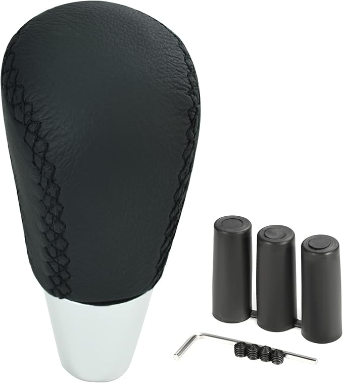 Arenbel Car Leather Gear Shifter Knob Stick Shift Lever Grip Speed Handle Auto Accessories Replacement Fit Most Automatic Manual Vehicles, Black
