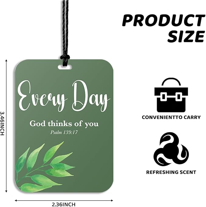 4Pcs Green Christian Car Air Freshener Hanging Bible Verse Car Accessories Gifts for Women Men Cute Religious Air Freshener for Interior Car Mirror Home Wardrobe Decor