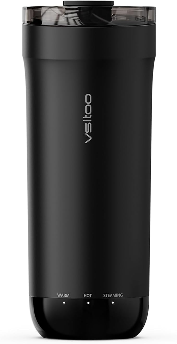 VSITOO S5 heated travel mug,16oz, Auto-Sensing AI Heats Drinks To 120-150°F Hands-Free. Temperature Control for All Cars, Perfect for Home/Office/Travel/Outdoor, Ideal Gift for Coffee Lovers - Black