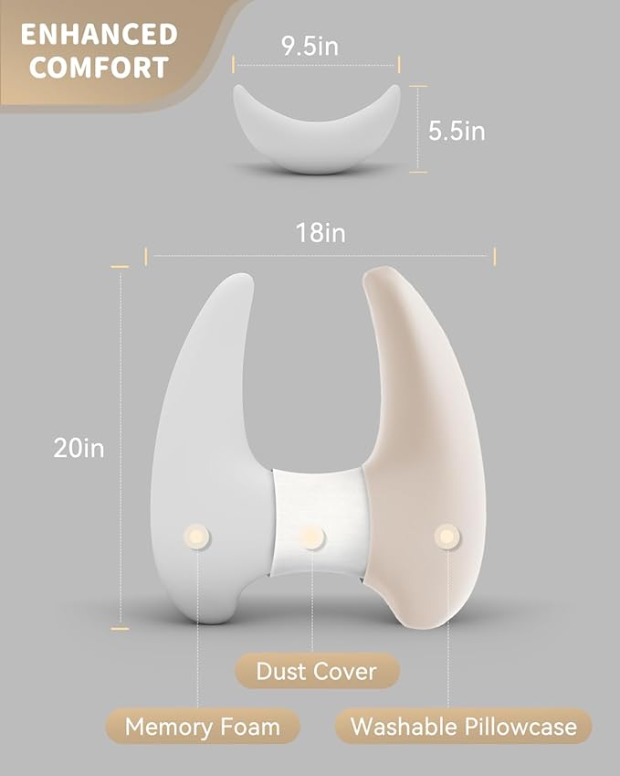 Memory Foam Kids Travel Pillow, Car Pillow for Kids, H-Shape Car Pillows for Sleeping, Removable Pillowcase, Adjustable, Porous Dots, Beige