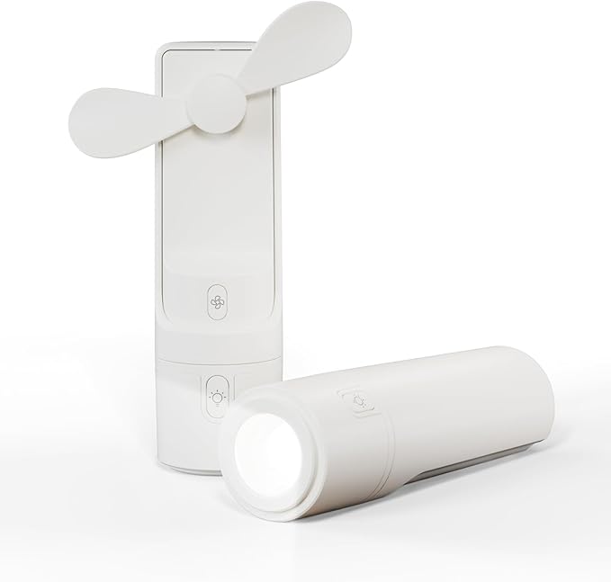 Airluxe Mini 3-in-1 Portable Fan Rechargeable- Handheld Fan with 35-Hour Battery Life, Fast Charging Power Bank&Flashlight- Personal Fan for Travel, Vacation, and Festival Essentials White