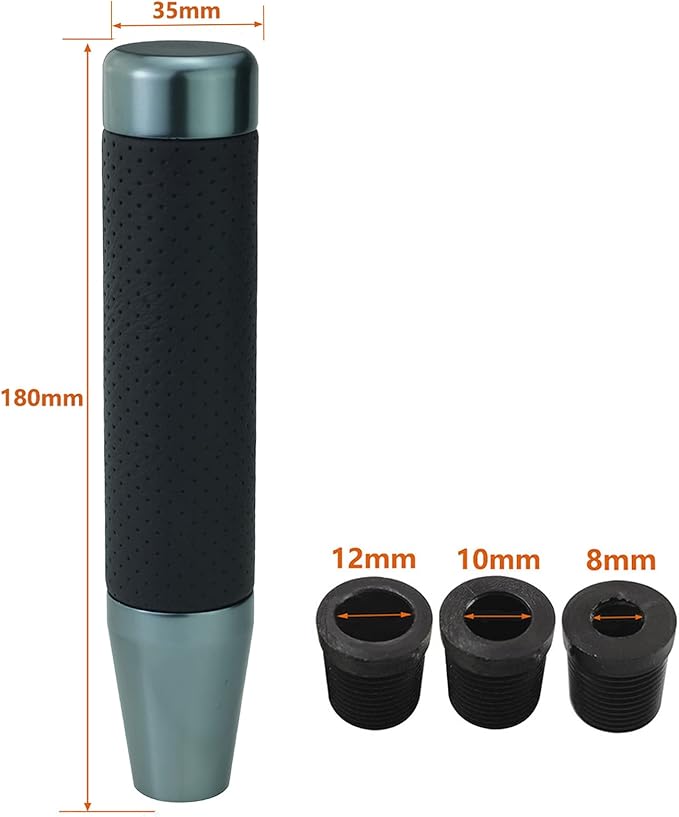 Lunsom Weighted Shifter Knob, Leather Aluminum Alloy Long Shift Knob Stick Handle Shifting Lever Head Gear Knob Fit for Most Manual Transmission Vehicle (Titanium)