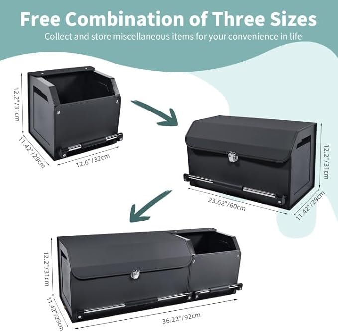 Car Trunk Organizer, Collapsible Leather Car Trunk Storage Organizer with Lid and Sturdy Handle Car Organizer and Storage for SUV, Truck, Sedan (Black, 36.2 x 11.4 x 12.2in)