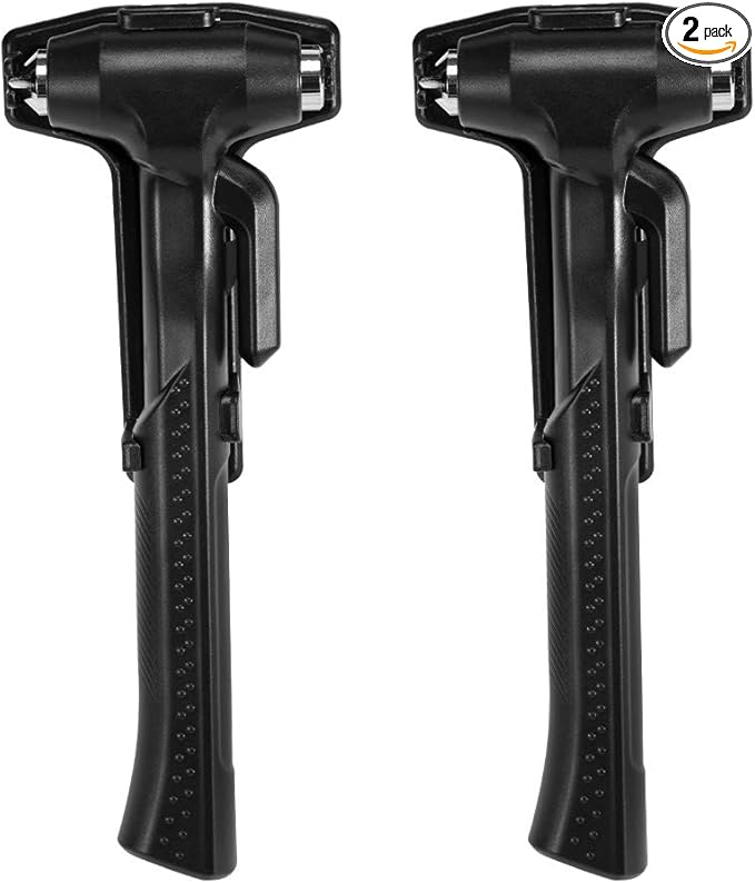2-Pack Car Safety Hammer, 3-in-1 Auto Emergency Escape Hammer with Window Breaker and Seat Belt Cutter, Striking Black Emergency Escape Tool for Car Accidents