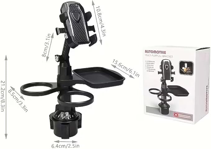 4 in 1 Car Table Tray，Mobile Phone Holder Car Cup Holder Tray ，360° Rotation Cup Holder Tray for Car，Compatible with Vehicles, Car, Road Trip Essentials