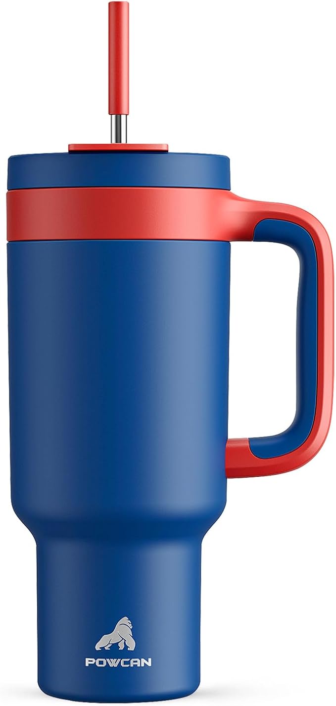 POWCAN 40 oz Tumbler with Handle, 2-in-1 Metal Straw and Sip Lid, Leakproof, Dishwasher Safe, Insulated Stainless Steel Travel Coffee Mug, Keeps Cold for 34 Hours, Fits in Car Cup Holder (Heroic)