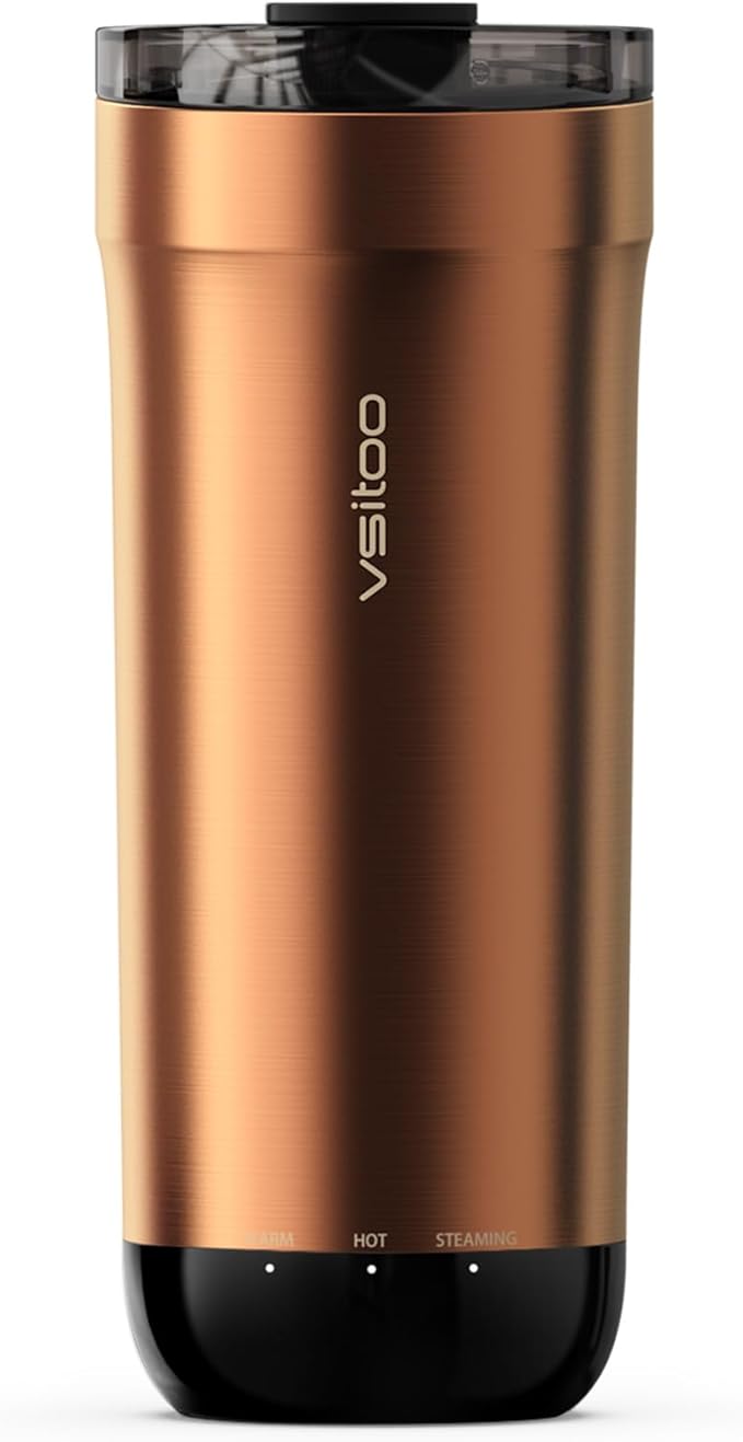 VSITOO S5 heated travel mug,16oz, Auto-Sensing AI Heats Drinks To 120-150°F Hands-Free. Temperature Control for All Cars, Perfect for Home/Office/Travel/Outdoor, Ideal Gift for Coffee Lovers - Copper
