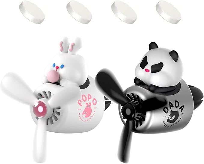2 Pieces Car Air Fresheners, Cute Bear Pilot Car Diffuser, Propeller Air Outlet Vent Fresheners, Suitable for Automotive Interior Decoration (Chubby)