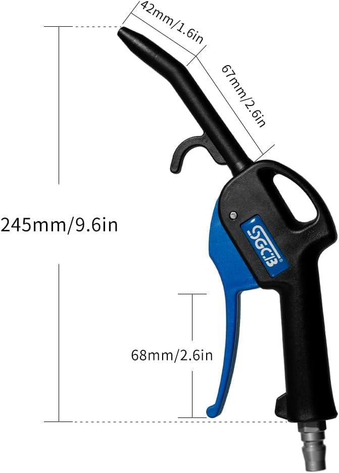 1/4" NPT Angled Quiet Blow Gun Compressed Air Tool, 4.2-in Long Reach & Scratch-Free ABS Nozzle for Engine Bay & Interior Cleaning