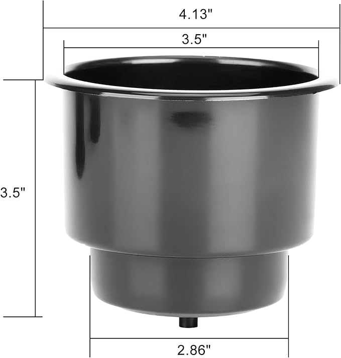 (Set of 4) Amarine-Made Black Recessed Drop in Plastic Cup Drink Can Holder with Drain for Boat Car Marine Rv - Black