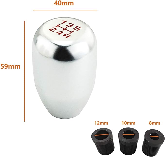 Lunsom 5 Speed Shifter Knob, Aluminium Alloy Gear Shifter Stick Handle Manual Shifting Lever Head Fit Most Auto Manual Transmissions (Silver)