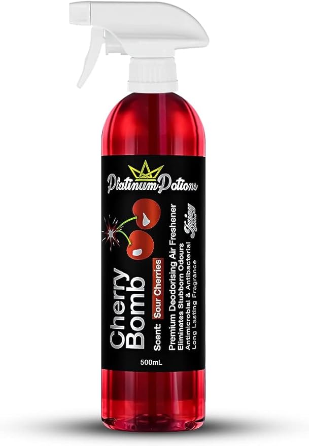 Water-Based Car Air Freshener Spray | Luxury Automotive Deodorizer | Mold-Resistant Formula | Eliminates Odors and Refreshes Vehicle Interior | 17 fl oz | Cherry Bomb