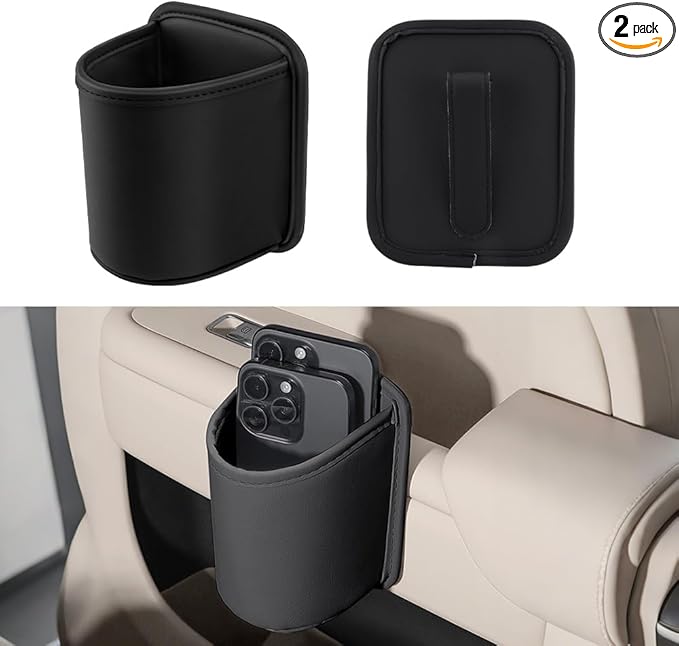 LECART 2 PCS Large Cup Holder for Car Door, Clip On Bottle Holder with Scratch Resistant Leather, Universal Fit Storage Organizer Accessories for Back Seat, Water Cup, Big Drinks, Beverages, Black