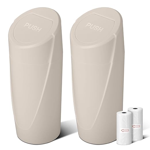 Car Trash Can Bin with Lid - 2 Packs Car Garbage Can Cup Holder-Light Beige Mini Leakproof Vehicle Garbage Bin with 40pcs Trash Bags-Automotive Organizers and Storage for Front Back Seat Accessories