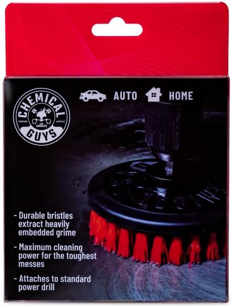 Chemical Guys ACC508 Heavy Duty Spinner Multi-Surface Drill Brush Attachment (Fits Any Standard Drill - Power Scrubber Removes Heavy Stains, Dirt & Grime from Grout, Tubs & Showers), Red
