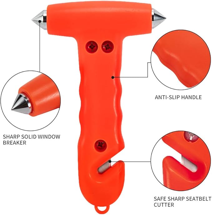 Car Safety Hammer 2-Pack, Auto Emergency Escape Hammer with Window Breaker and Seat Belt Cutter, Striking Red Emergency Escape Tool for Car Accidents