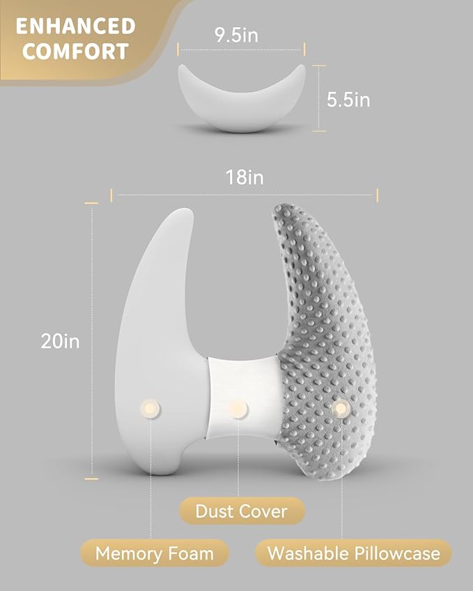 Memory Foam Kids Travel Pillow, Car Pillow for Kids, H-Shape Car Pillows for Sleeping, Removable Pillowcase, Adjustable, Velvet Dots, Grey