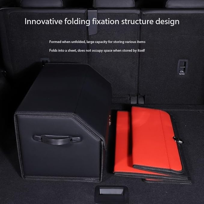 Leather Storage Box Car Trunk Organizer for Trunk SUV Sedan, Leather Foldable Storage Box with Lid (Black 14.9" L*12.2" W*11.8" H)