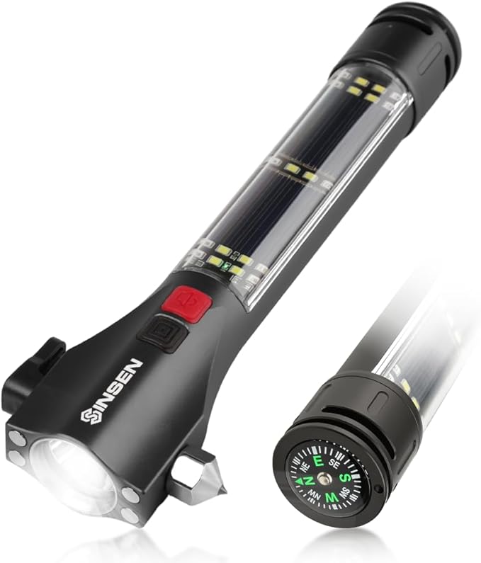 SINSEN Window Breaker Seatbelt Cutter for Car, Emergency Escape Tool with Compass, Multi Tactical Safety Hammer Rescue Kit