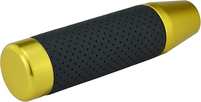 Lunsom Aluminum Alloy Car Gear Shifter Head Black Leather Long Stick Shift Handle Knob Fit Most Manual Transmission Vehicle (Gold 13)