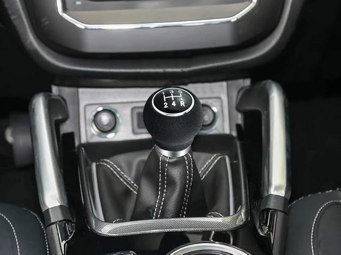 Lunsom Leather Stick Gear Knob 5 Speed Shifter Knobs Alloy Car Shifting Lever Head Fit Manual Automatic Transmission Vehicle(Black)