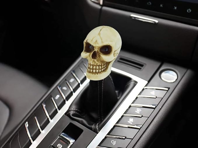 Lunsom Skull Gear Stick Shifter Knob, Resin Gear Shift Head Shifting Stick Handle Car Transmission Fit Automatic Manual Vehicle (White)