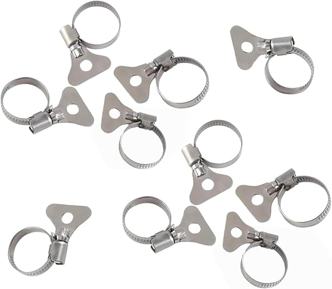 10-Piece Set of 304 Stainless Steel Hose Clamps, Adjustable Spiral Hose Clamps, Key type hose clamps for Plumbing, Automotive, Mechanical and More Applications.(Size:19-29mm【3/4"-1 1/8"】)