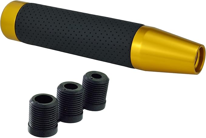 Lunsom Weighted Shifter Knob, Leather Aluminum Alloy Long Shift Stick Handle Shifting Lever Head Fit for Most Manual Transmission Vehicle (Gold)