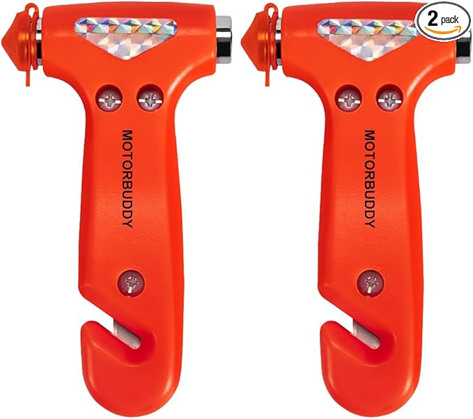2-Pack Car Safety Hammer Seatbelt Cutter, Auto Emergency Escape Hammer with Window Glass Breaker and Seat Belt Cutter, Striking Red Escape Tool for Car Accidents