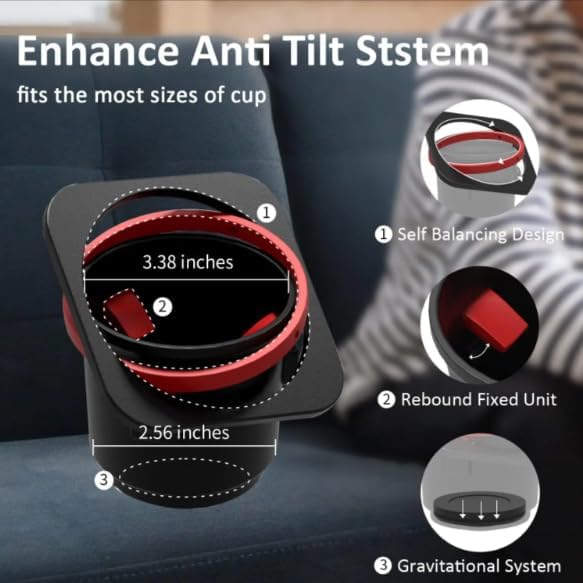 Couch KIT SELF Balancing Console Outdoor Indoor Cup Holder Original Tray - Drinks & Snacks Sofa Caddy, Table with Storage and Organizer - for Living Rooms, RV, and Cars, Black, for Gift (1)