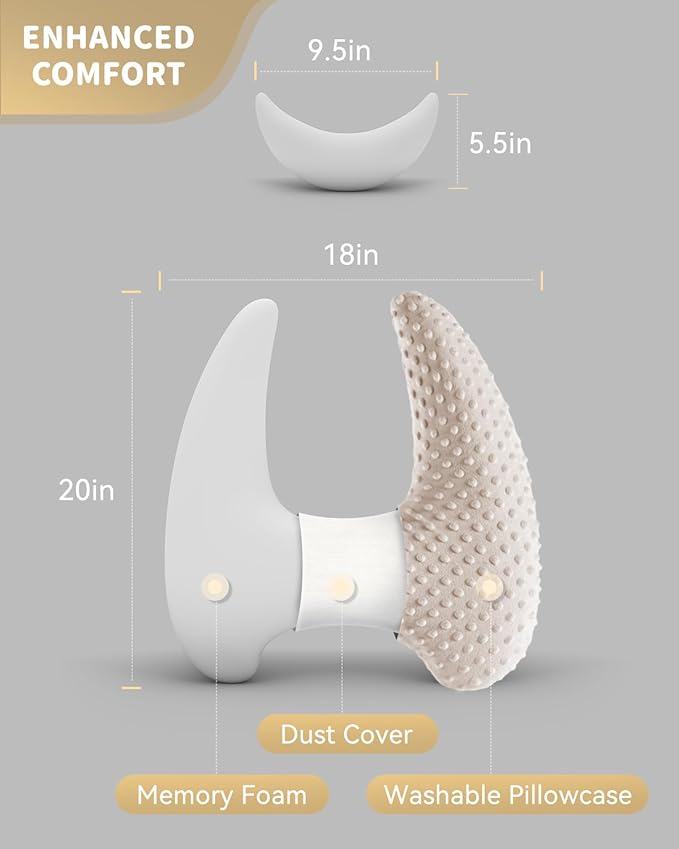 Memory Foam Kids Travel Pillow, Car Pillow for Kids, H-Shape Car Pillows for Sleeping, Removable Pillowcase, Adjustable, Velvet Dots, Beige