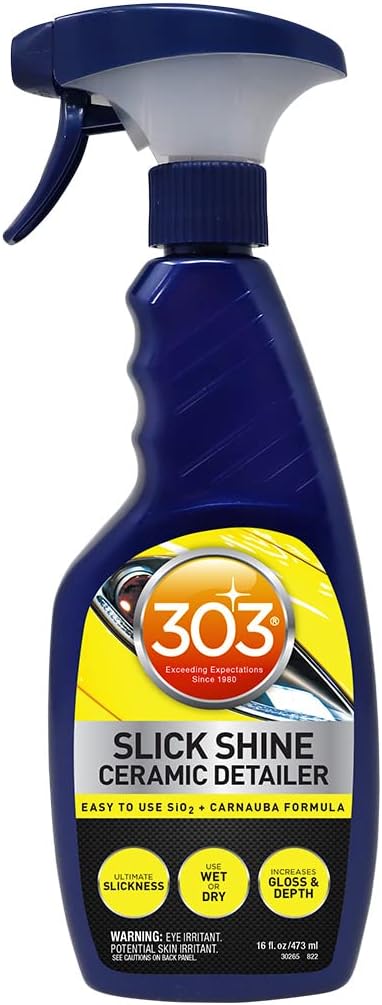 303 Products (30265 Slick Shine Ceramic Detailer - SiO2 and Carnauba Infused Ceramic Coating - Premium Ceramic Detailing Spray - Increases Shine and Gloss - Works on Paint, Glass, and Wheels - 16Oz