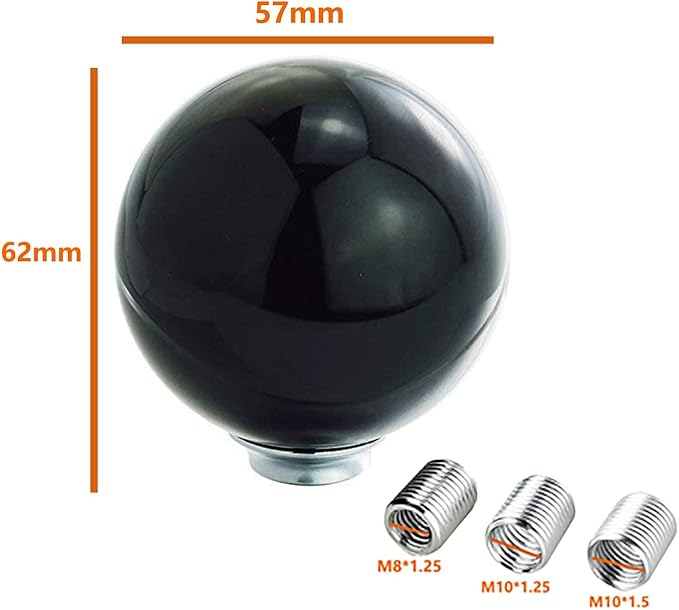 Lunsom Round Shift Knob, 8 Billiard Gear Shifter Lever Head Shift Ball Car Stick Handle Fit Most Automatic Manual Transmission Vehicle (M8x1.25, Black)