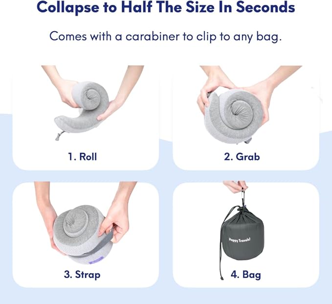 C CUSHION LAB Travel Pillow, Award-Winning Patented Ergonomic Design for Chin & Neck Support Memory Foam Neck Pillow, Compact Airplane Pillow for Traveling, Flight, Car (Royal Purple, Medium)