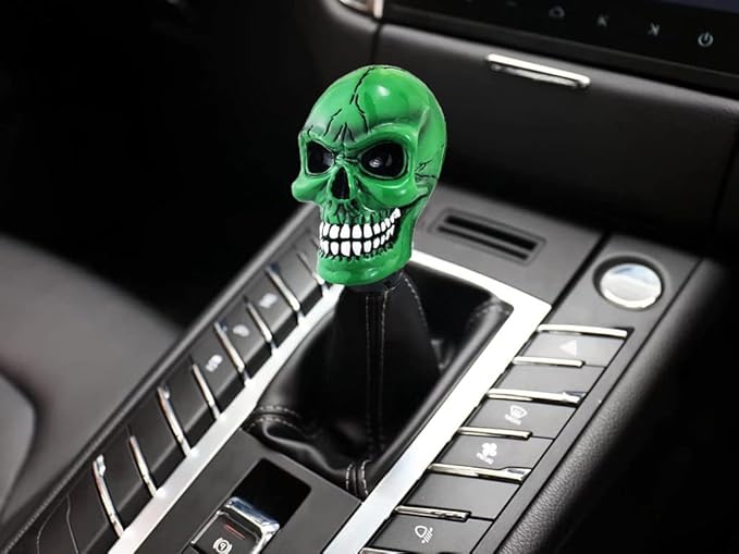 Lunsom Skull Gear Stick Shifter Knob, Resin Gear Shift Head Shifting Stick Handle Car Transmission Fit Automatic Manual Vehicle (Green)