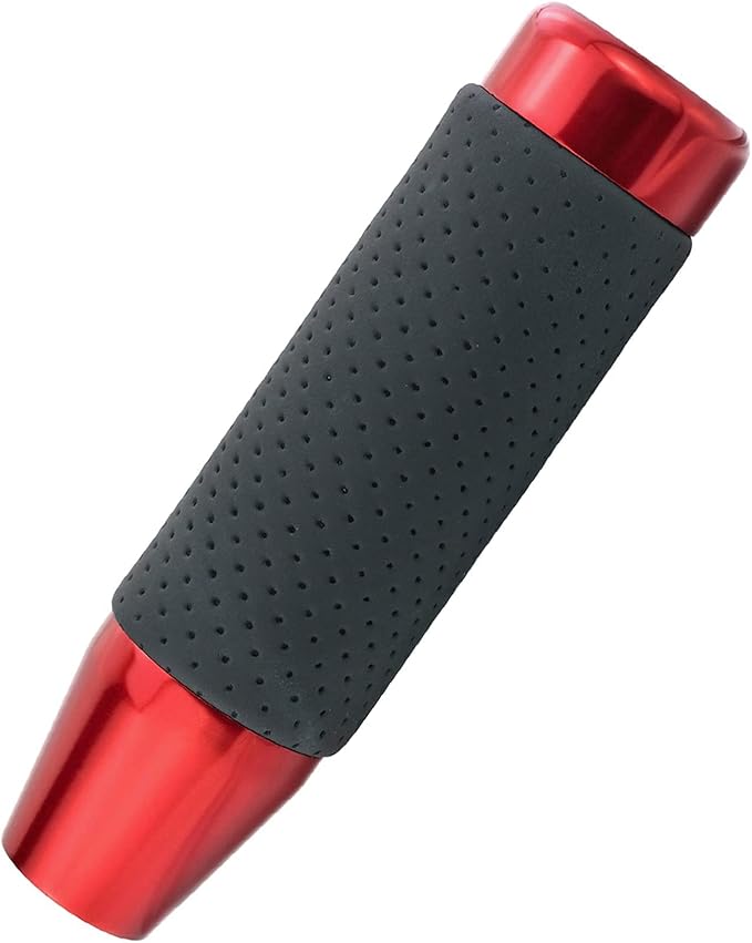 Lunsom 5" Heavy Gear Shifter Stick Knob Replacement Leather Covered Shift Lever Grip Handle Fit Most Manual Auto Cars (Black Red)